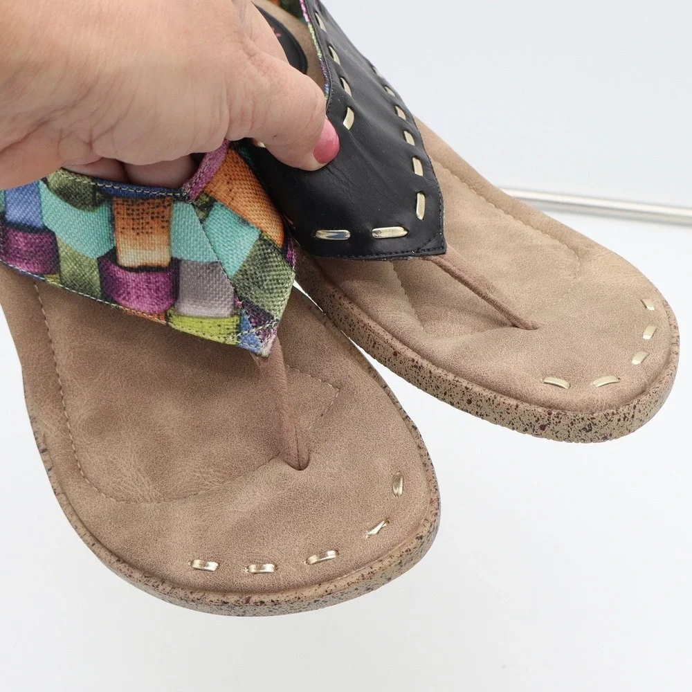 Modzori Sandals Womens 9 Reversible Thong Wedge Multicolor Black Woven Excellent